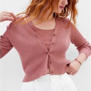 Gap Rose Pink Skinny Rib Cardigan and Tank